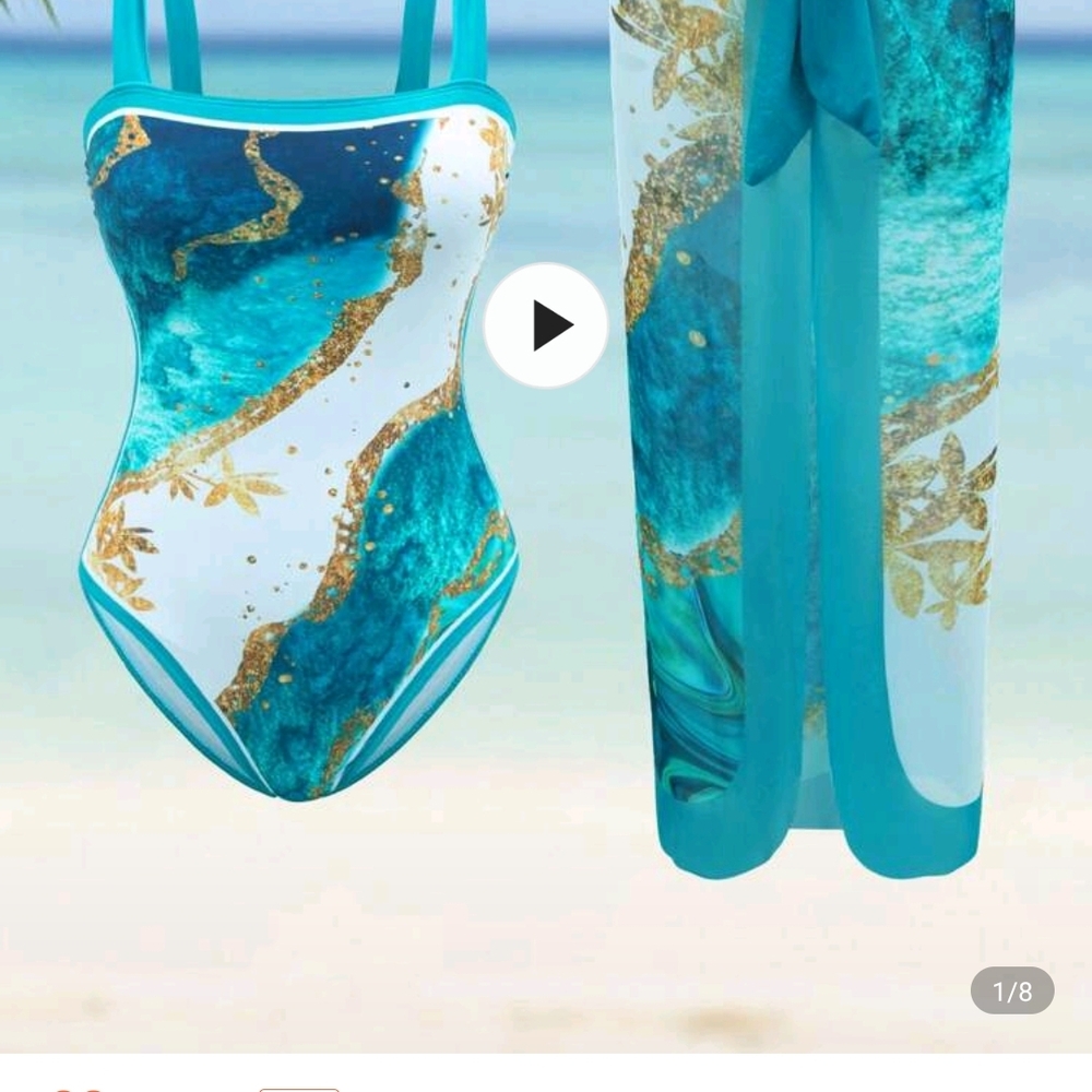 Turquoise and Gold Women One Piece Swimsuit